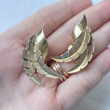 Gold Feather Leaf Wing Clip-On Earrings