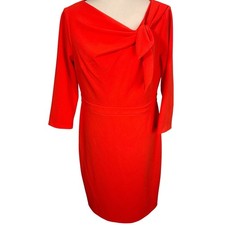 Calvin Klein Sheath Dress Womens 12 Red Asymmetrical Tie Power Holiday Classic