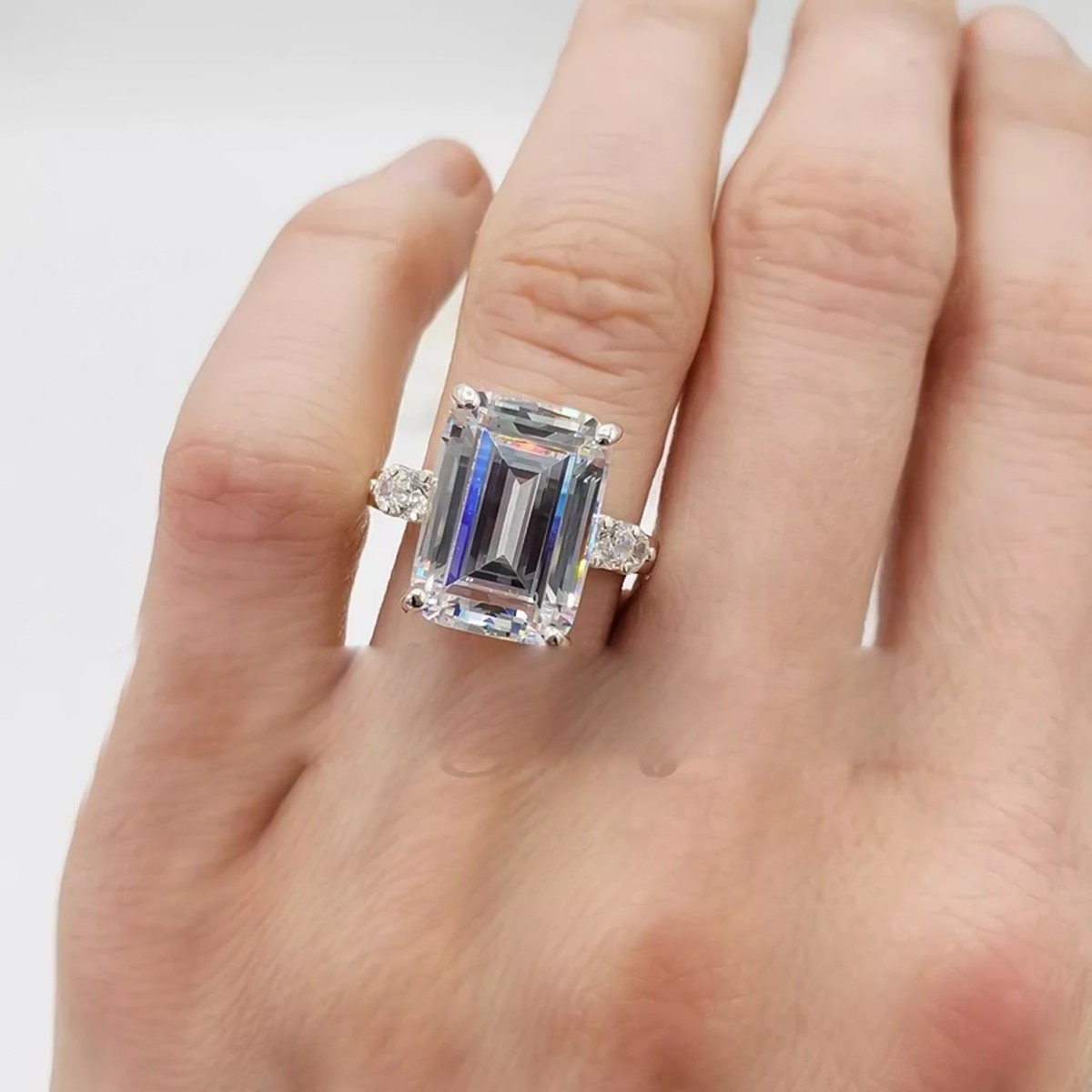 5.70 Ct Certified White Emerald Cut Diamond 925 Sterling Silver Ring For Men