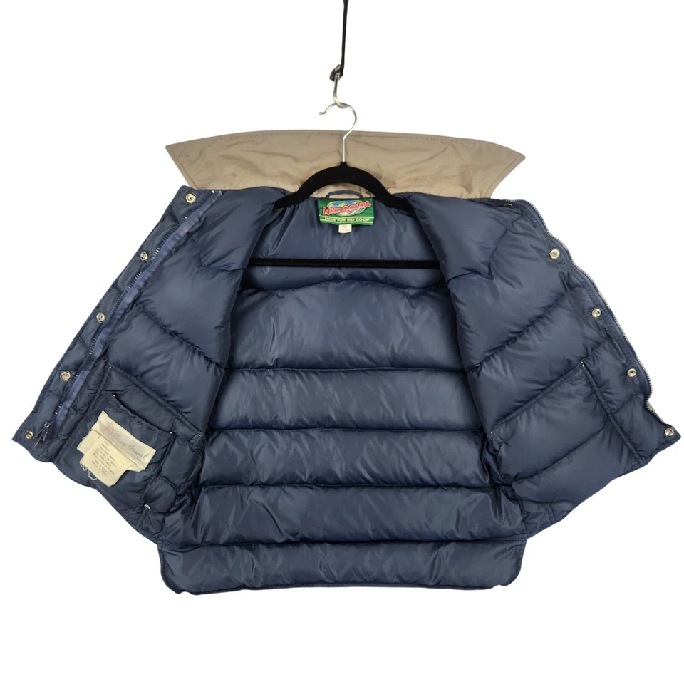 Swan Brand Puffer Vest Mens M Tan Zip Snap Big Collar Grey Duck Down VTG 70’s - Image 2 of 4