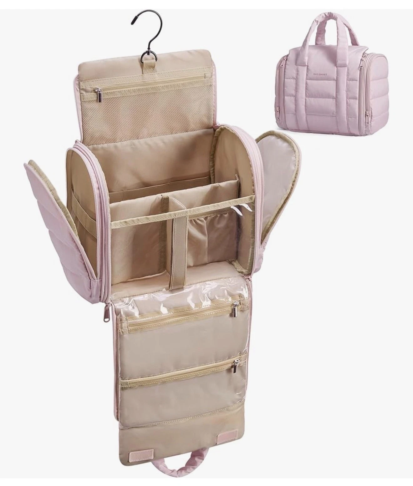 BAGSMART Hanging Toiletry Bag Travel Makeup Organizer Cosmetic Case Pink New