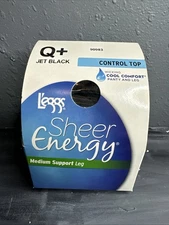 L'eggs Womens Size Q+ Medium Support Leg Control Top Pantyhose Jet Black Plus