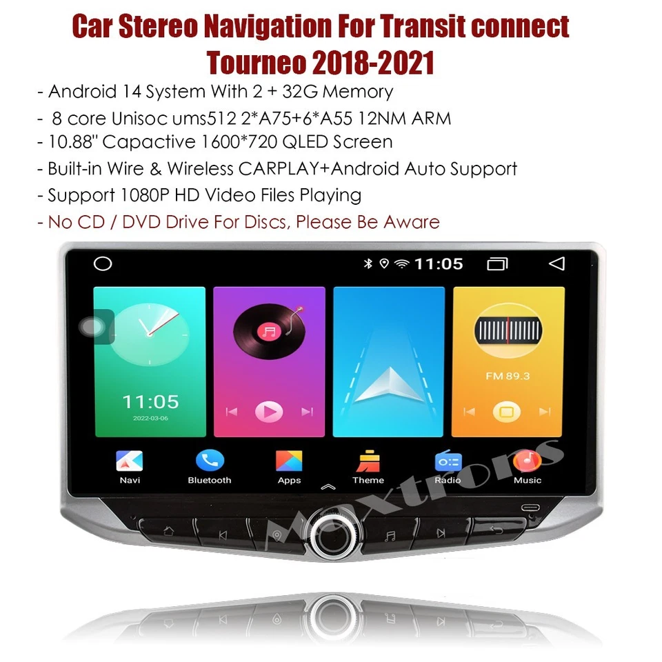 Unidad de radio navegación estéreo de coche para Ford Transit connect Tourneo 2018-2021 Foto 2 de 4