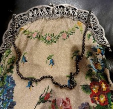 Antique Micro Beaded Purse 8 x 13" Exceptional Floral 800 Silver Frame very rare