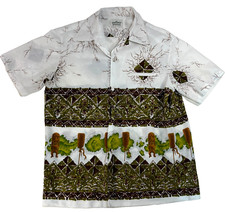 Vintage Malihini Hawaiian Shirt Tiki Camp AOP Short Sleeve Aloha Button Up 42"