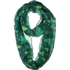 Vivian & Vincent Lightweight Sheer Infinity Scarf- Green Christmas Trees -R0110