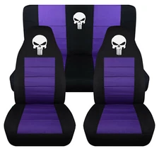 Front+Rear car seat covers blk-purple w/punisher skull fits wrangler YJ /TJ /LJ