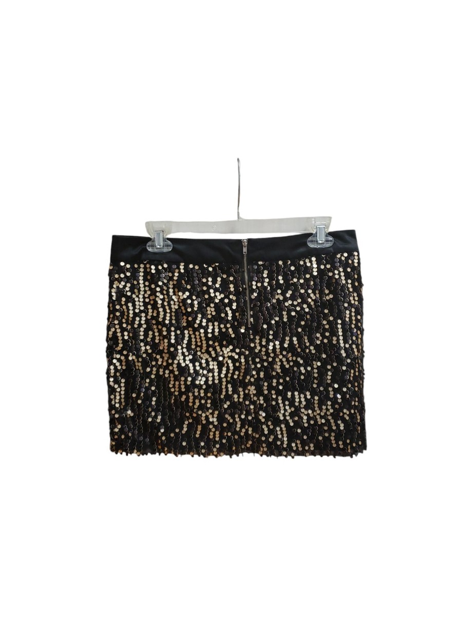 XXI Skirt Womens Size L Black Gold Sequin Mini Zip Holiday