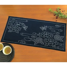 SASHIKO KIT Fujikyu Table center Mat Batan Butterfly with thread &Needle