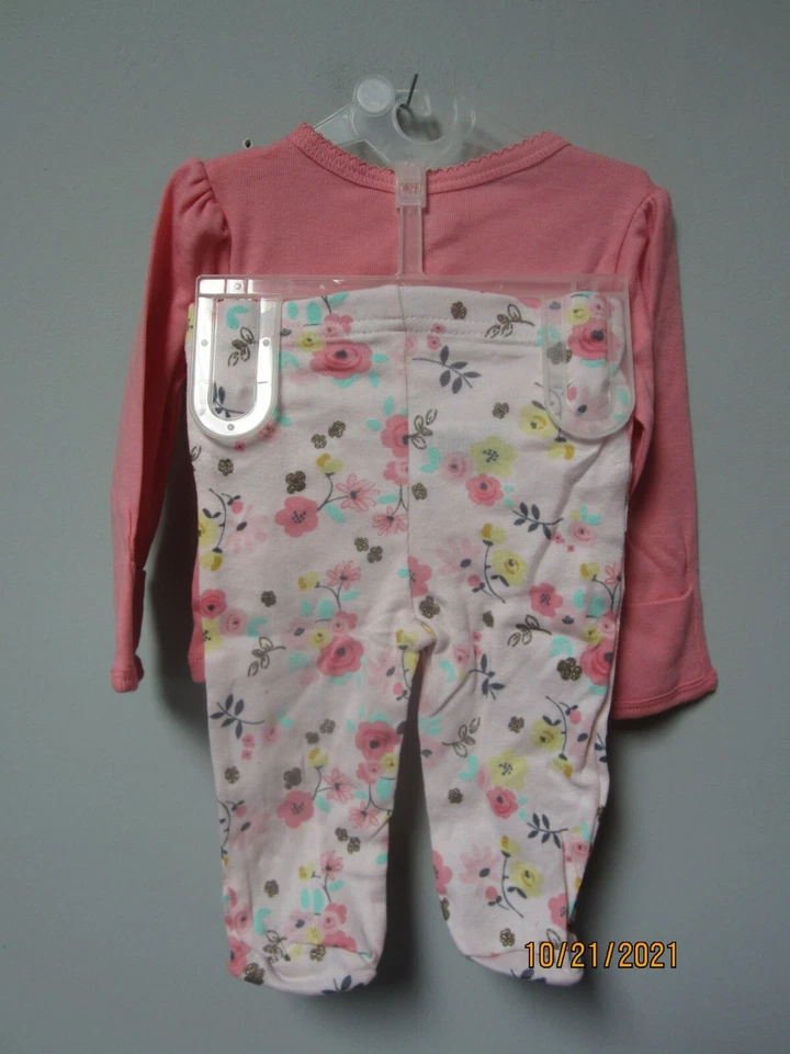 Conjunto Gerber Baby Girl 3 peças algodão orgânico "Love" floral leve-me para casa tamanho 0-3M - Imagem 3 de 4