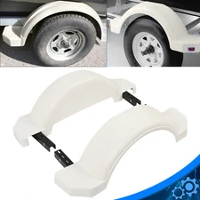 White Pair of Single Axle Trailer Fenders For 13" Wheels Tire Skirt Boat 300 lbs