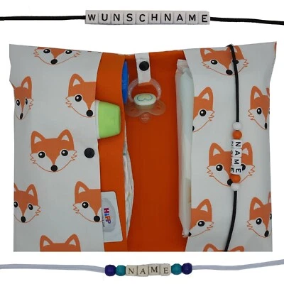 HANDMADE XXL Windeltasche mit Name Wickeltasche Mädchen Junge Geburt Baby Fuchs Waldtier