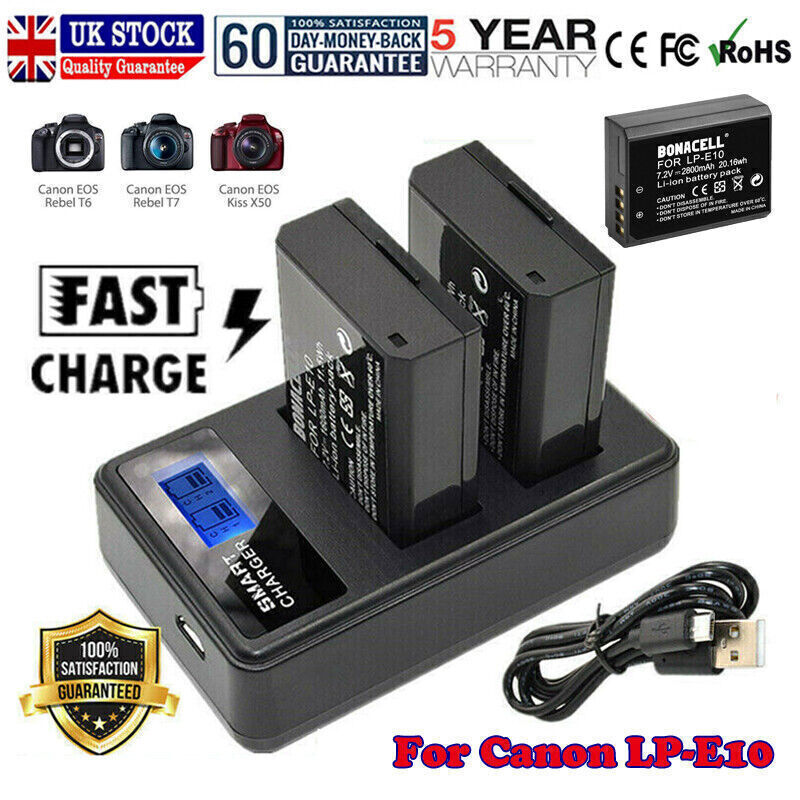 2X Battery for Canon EOS 1100, 1200D, 1300D, 2000D, 4000D LPE10