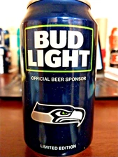BUD LIGHT SEATTLE SEAHAWKS 2016 NFL KICKOFF 12 OZ BEER CAN BOTTOM DRAINED