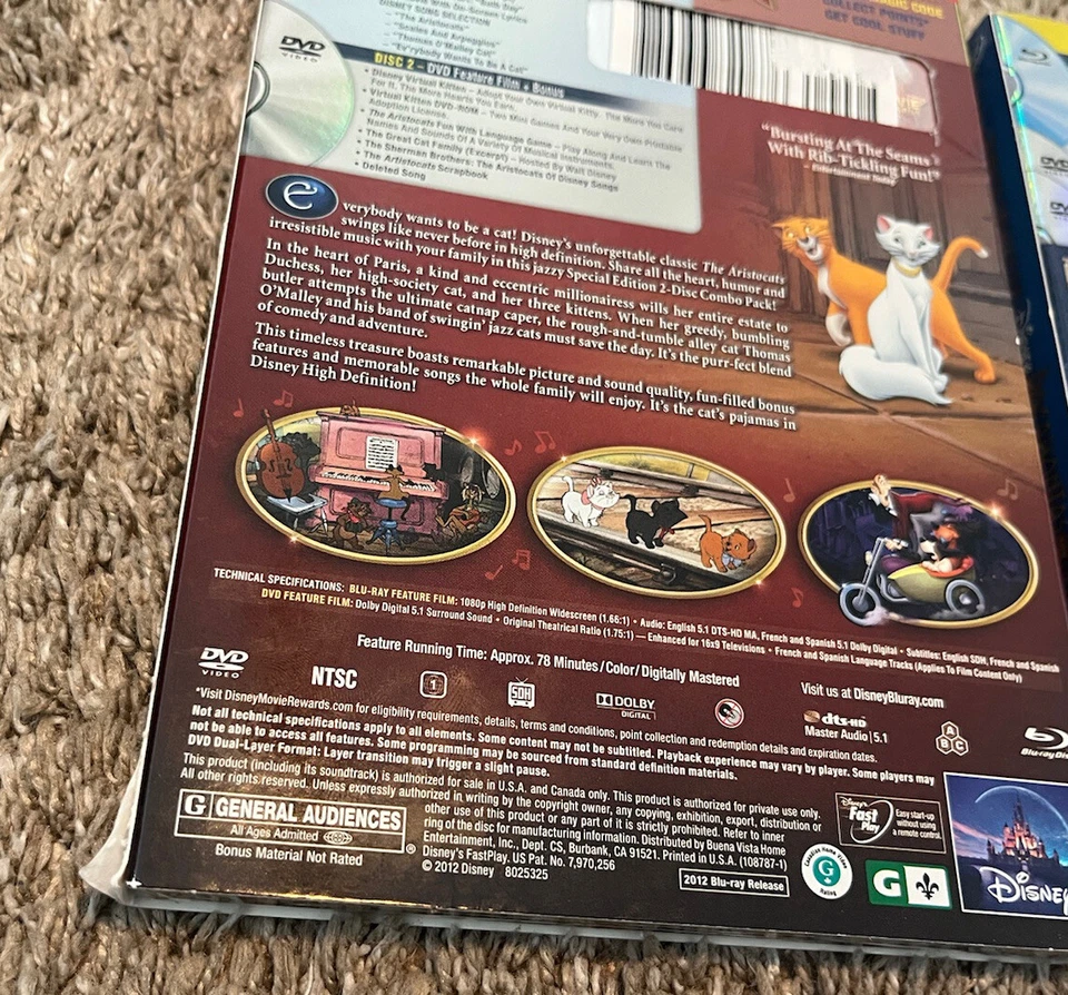 Disney Pocahontas Lion King Aristocats DVD +Blu-ray 3Disc Special Ed Slip Cover Foto 4 de 4