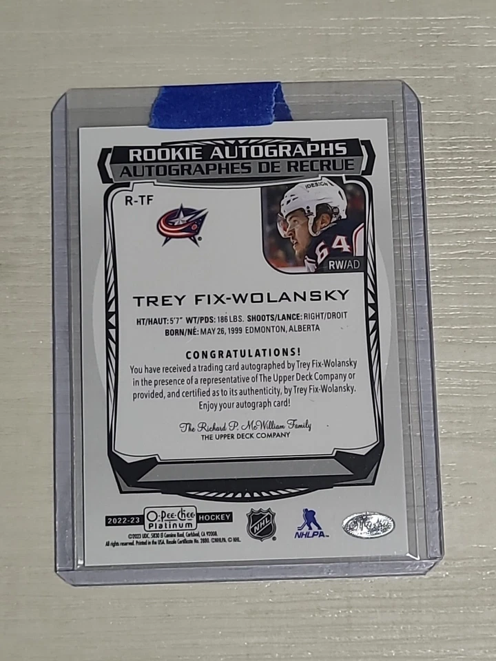 2023-24 O-Pee-Chee Platinum Rookie Autographs Update Trey Fix-Wolansky #R-TF - Image 2 of 2