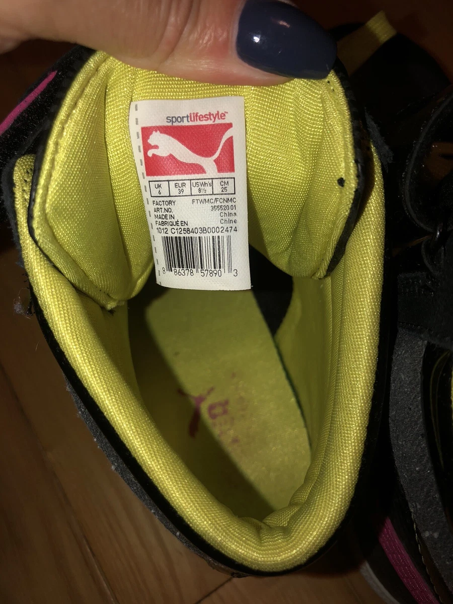 Chaussures de sport haut de gamme Puma femme noir rose vert citron vert taille 8