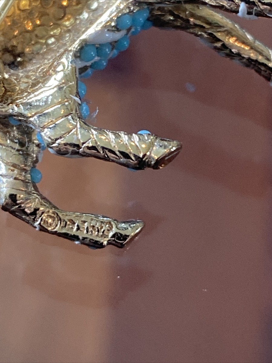 置物 Creed RARE VTG Signed CINER Dimensional White Enamel Turquoise