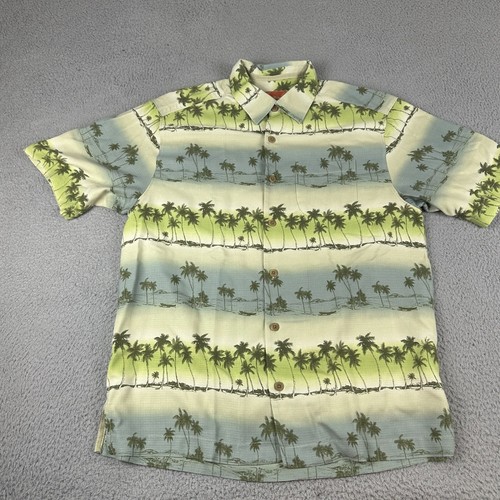 Tommy Bahama Hemd Herren Medium Grün Baummuster 100% Seide Kurzarm Knopfleiste