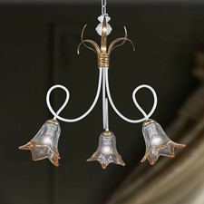 Lampadario ferro battuto  Avorio e Foglia Oro 3 Luci vetri di murano 