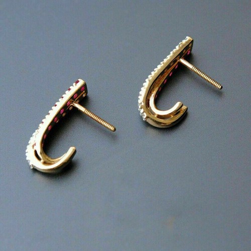 2Ct Round Cut Red Ruby & Diamond 14K Gold Over Huggie Hoop Earrings For Women's - Picture 3 of 6
