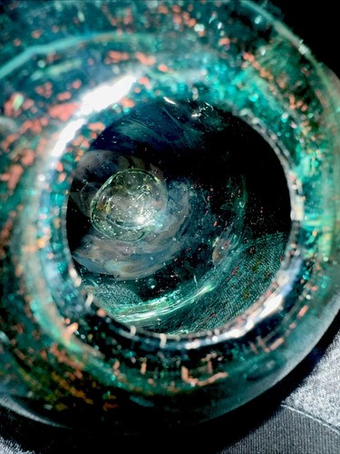 Hand Blown Glass Ornament/ Glass Art Deco Has Sparkly Green Tint & Brown Specks - Picture 5 of 5