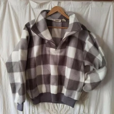 Fleece Gingham Grey And White Pull Over Crop Vintage 90s Tamaron Knit