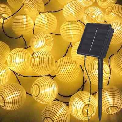 LED Solar Lampion Lichterkette Laternen Girlande Garten Warmweiß 3,5m 5m 6,5m