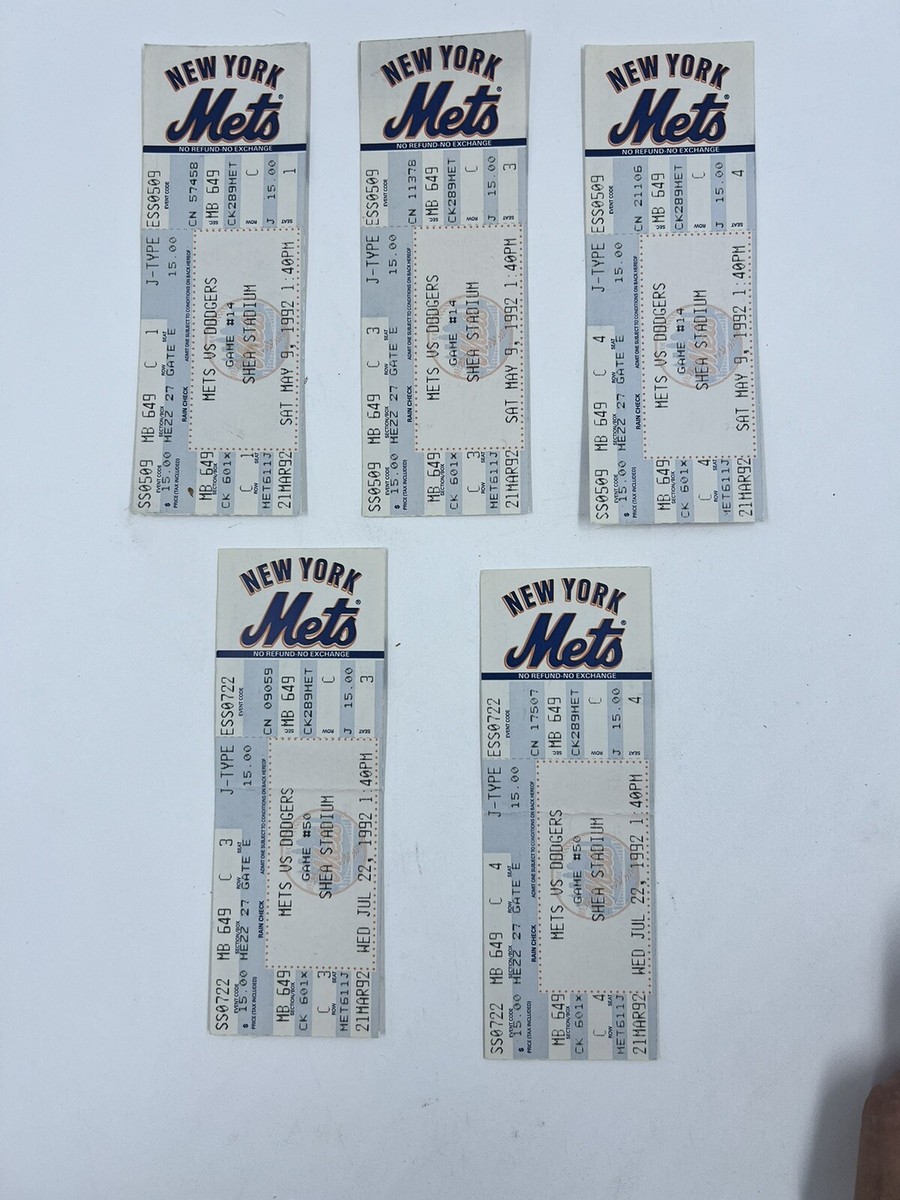 Mets Ticket Stubs for 1992 - Mets vs. Dodgers - Shea Stadium - 5