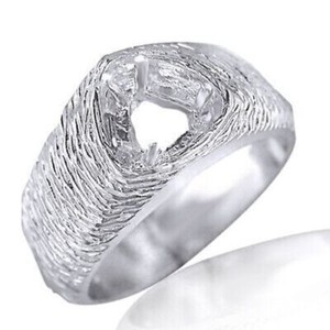 Authentic Mens Trillion Ring Setting 14K White Gold Plated Sterling Silver