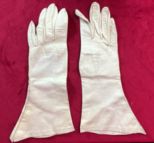 Sz 6 Vintage 20s Gauntlet Gloves White Leather Wedding Opera Wear Right