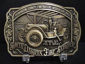 Pennington County Firefighters South Dakota Fire Service Truck Belt Buckle 1993
