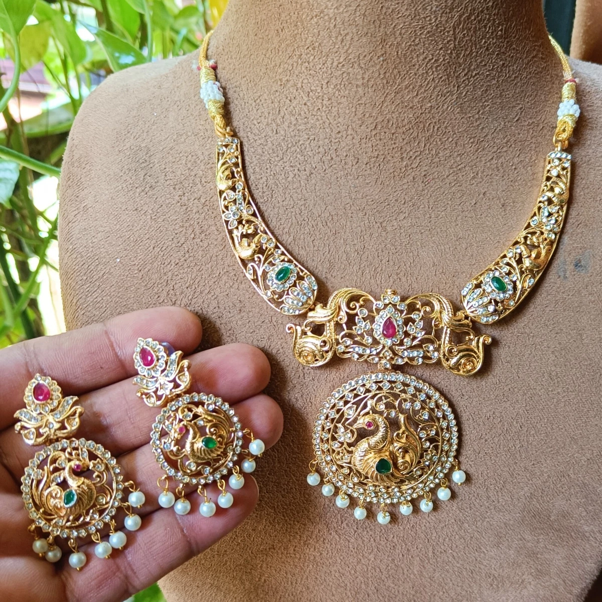 Indian Bridal Traditional Temple Jewelry Gold Plated Choker