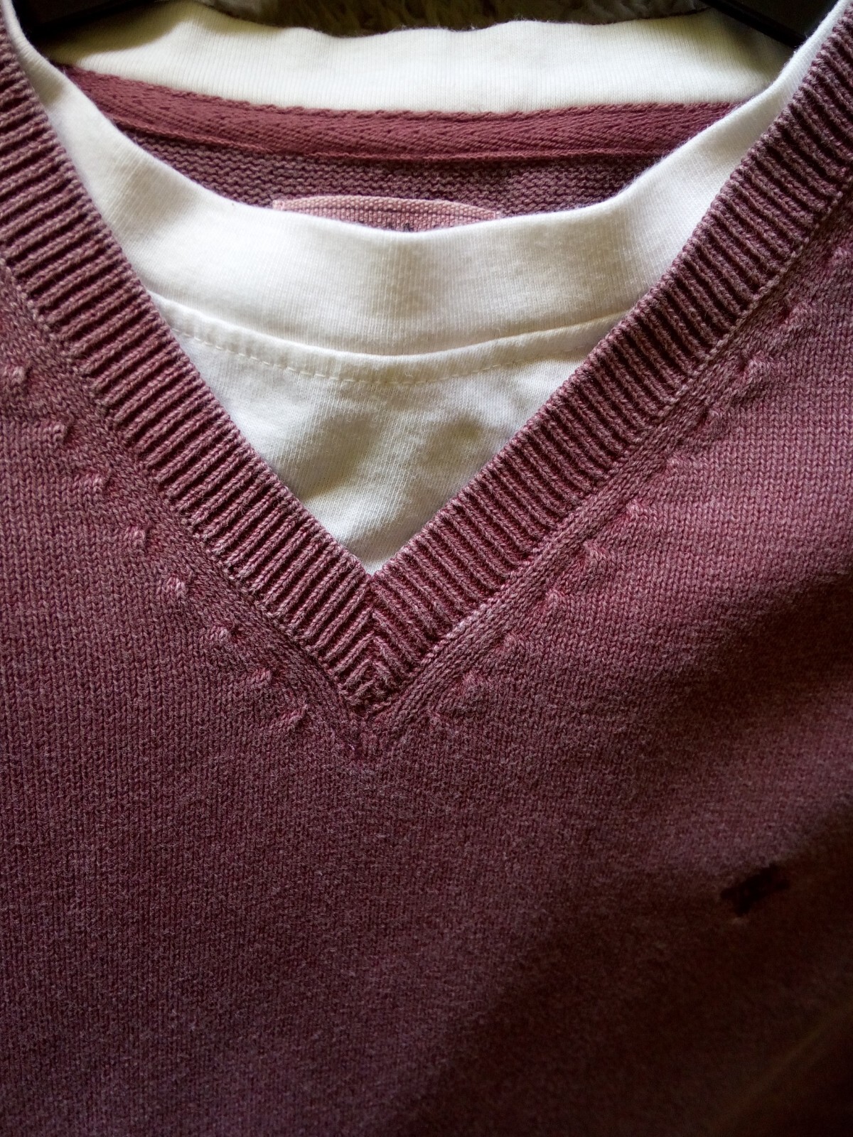 Mens Debenhams Dusky Pink V Neck Jumper with White Mock T Shirt