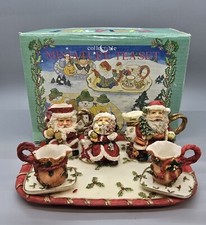 Christmas Santa Claus Miniature Tea Set Hand Painted Resin Popular Imports 10 Pc