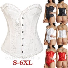 Women Overbust Boned White Corset Top Burlesque Basque Push Up Costume Size 6-24
