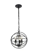 Pendant Chandelier Black Globe with Crystals Dining Room or Kitchen Island Light