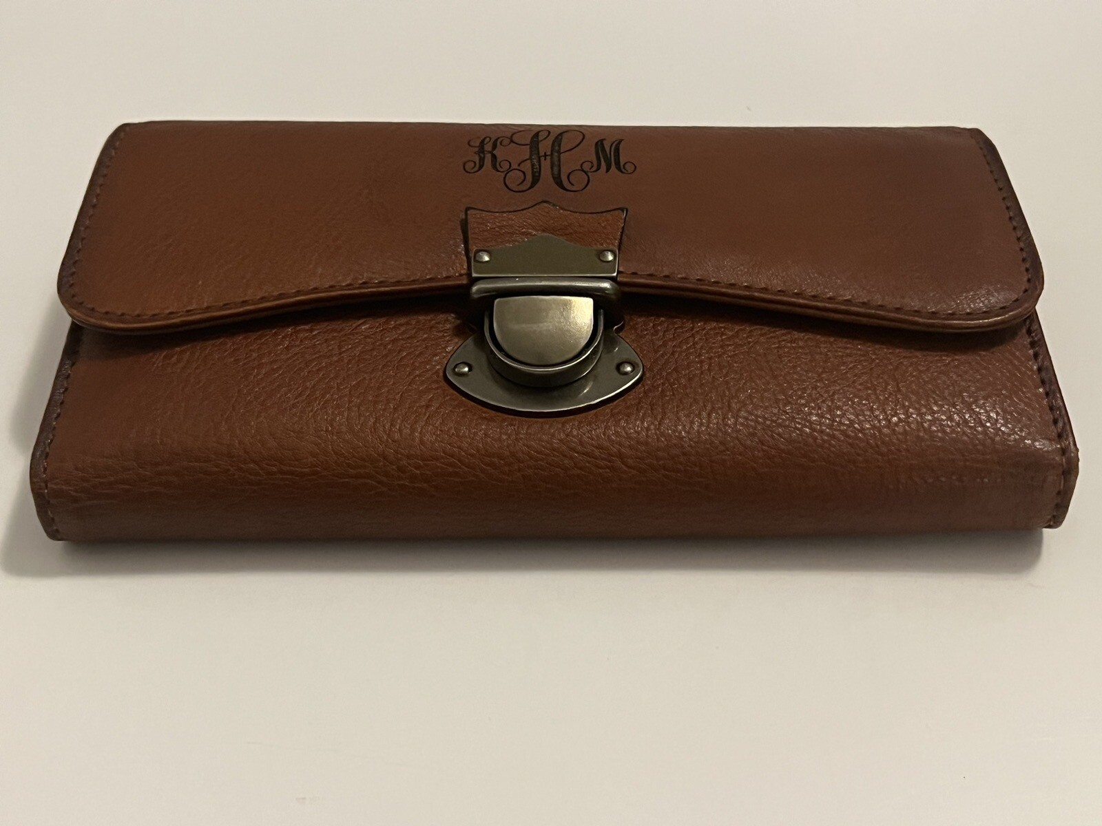 Women's Cos Real Leather Wallet Monogram Clutch Light Brown Initials KHM image 4