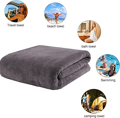 Microfiber Luxury Grey Bath Towel Extra Large Bath Sheet Beach Towel 36 Inch ... - Picture 7 of 8