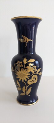 VTG Lindner Bavaria Echt Kobalt Blue Porcelain Vase With Gold Decoration