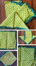 C&F ~ Handcrafted ~ 17" x 17" ~ Green W/ Aqua Dots ~ 100% Cotton Fabric Napkins
