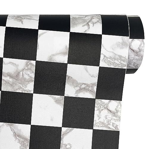 Pegatina de cajón con revestimiento de estante extraíble de papel para muebles de mosaico blanco negro 17,7 - Imagen 1 de 7
