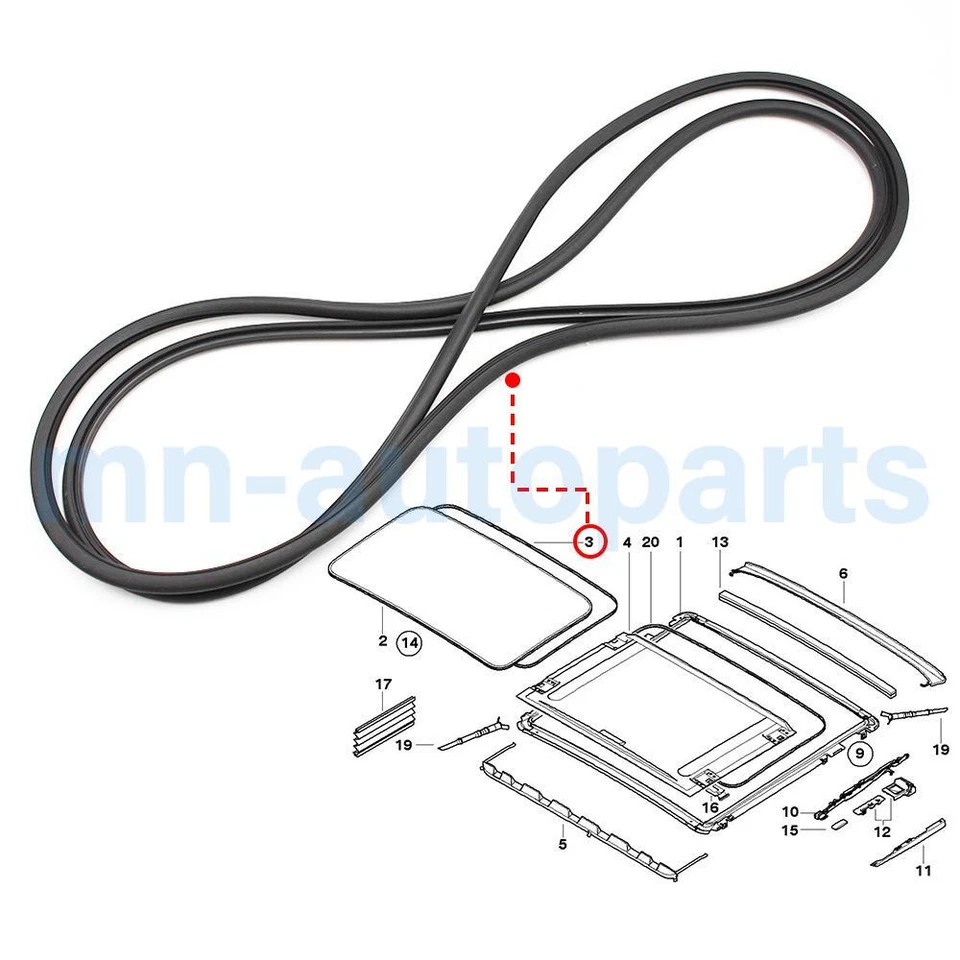 54137157374 Junta de techo corredizo para BMW Serie 1 3 E81 E82 E83 E87 120i 130i 320i 330i Foto 2 de 4