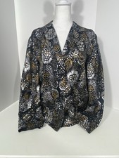 Chico s Size 3 Silk Blend Statement Blazer Jacket Black Gold Feather Print