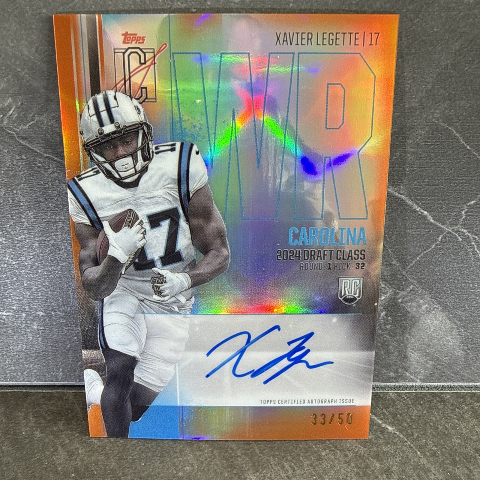 Xavier Legette Topps Signature Class Rookie Class Chrome Autograph Variation #RCVXL Orange Refractor