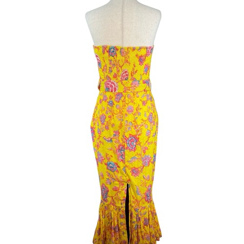 Hemant and Nadia Strapless Floral Dress Women XS Yellow Cocktail Party NWT Bold - Picture 5 of 9