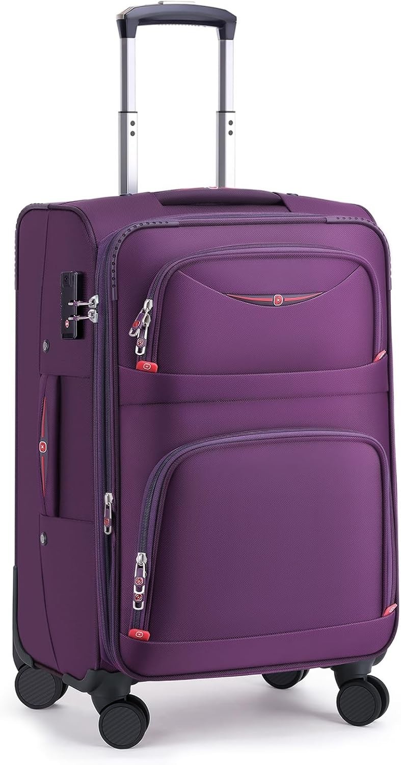 Roplus 21-Inch Expandable Carry-On Luggage, Softside Spinner Suitcase, Purple