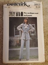 Vintage Butterick Pattern 3913 Miss Size 12 Bust 34" Vest & Pants Factory Fold 