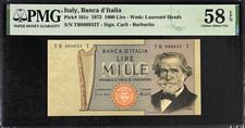 ITALY 1973 1000 LIRE, P-101c, PMG CHOICE ABOUT UNCIRCULATED 58 EPQ