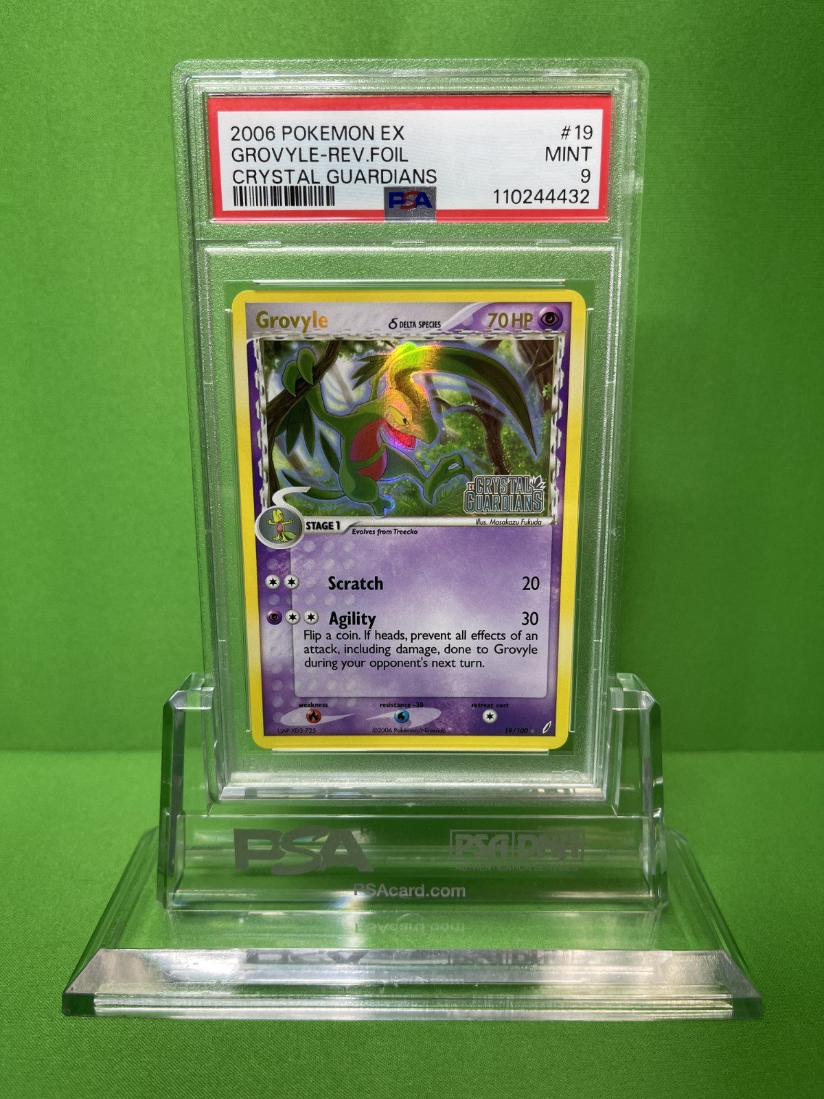 2006 POKEMON EX CRYSTAL GUARDIANS 19 GROVYLE-REVERSE FOIL PSA 9